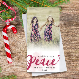 Kerstvakantie-foto met Peace Brush Script Feestdagenkaart