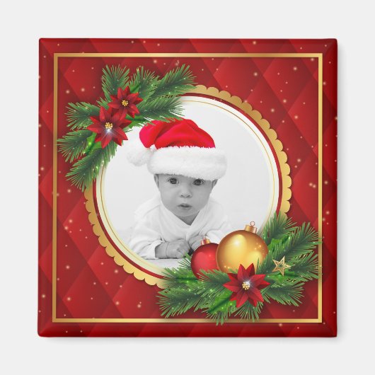 Kerstvakantie foto Rode Groene Creëer Uw Eigen Magneet (Voorkant)