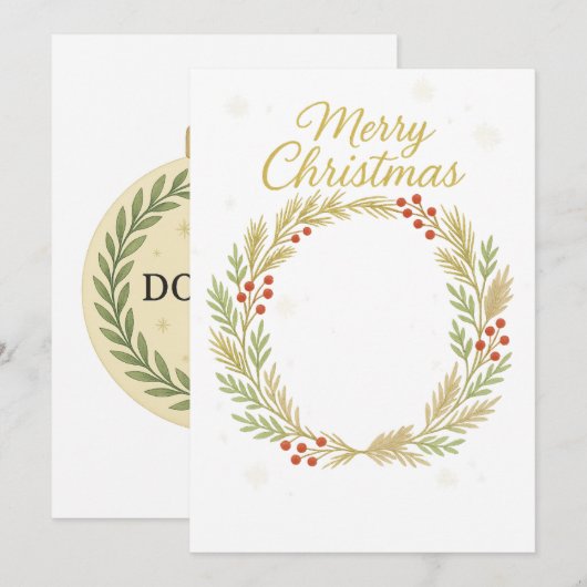 Kerstvakantie Fotokaart Sjabloon – Gouden Krans Kaart (Voorkant / Achterkant)