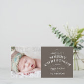 KERSTVAKANTIE FOTOKAART TAUPE FEESTDAGENKAART (Staand voorkant)