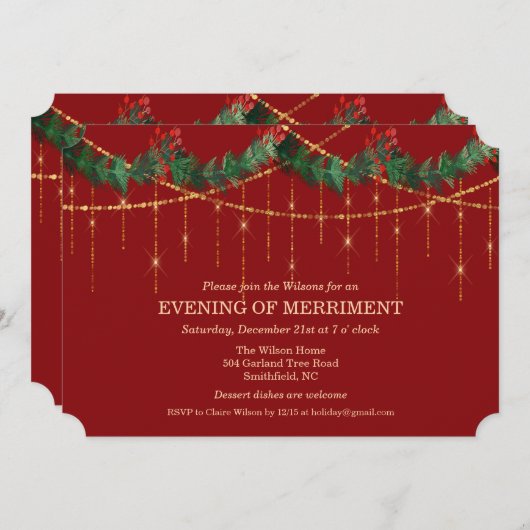 Kerstvakantie Garland Glitter uitnodiging (Voorkant / Achterkant)