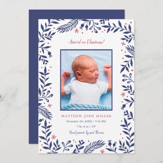 Kerstvakantie Geboorteaankondiging Feestdagenkaart (Voorkant / Achterkant)