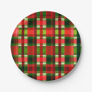 Kerstvakantie Geruite Vierkanten Buffalo Plaid Papieren Bordje
