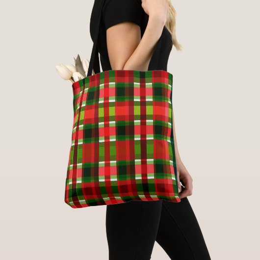 Kerstvakantie geruite vierkanten Buffalo Plaid Tote Bag (Dichtbij)