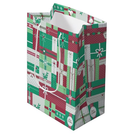 Kerstvakantie geschenken mozaïek medium cadeauzakje (Voorkant Gekanteld)