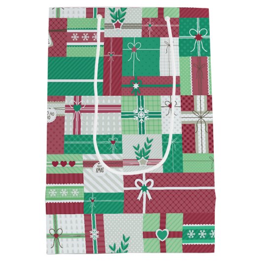 Kerstvakantie geschenken mozaïek medium cadeauzakje (Achterkant)