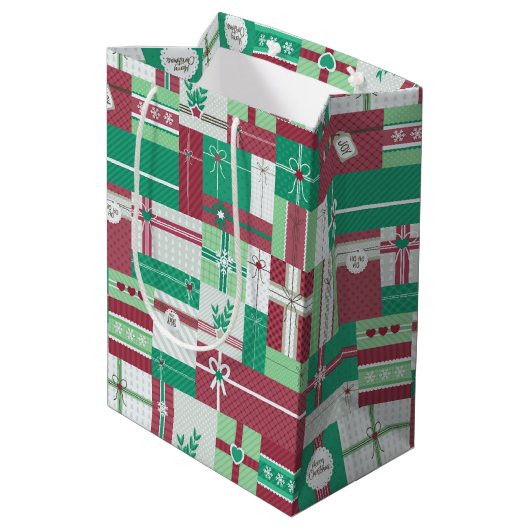 Kerstvakantie geschenken mozaïek medium cadeauzakje (Achterkant Gekanteld)