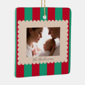 Kerstvakantie Gestreepte Aangepaste Foto Moderne Keramisch Ornament (Rechts)