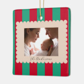 Kerstvakantie Gestreepte Aangepaste Foto Moderne Keramisch Ornament (Links)
