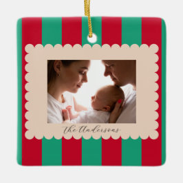Kerstvakantie Gestreepte Aangepaste Foto Moderne Keramisch Ornament