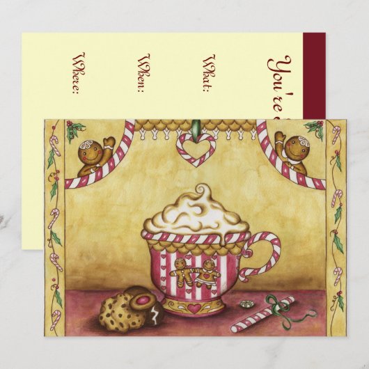 Kerstvakantie Gingerbread Uitnodiging (Voorkant / Achterkant)