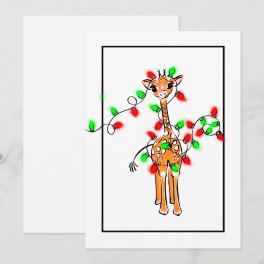 Kerstvakantie giraffe groen rood twinkeling licht feestdagenkaart (Voorkant / Achterkant)