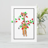 Kerstvakantie giraffe groen rood twinkeling licht feestdagenkaart (Staand voorkant)
