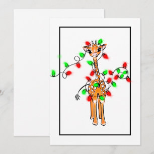 Kerstvakantie giraffe groen rood twinkeling licht feestdagenkaart