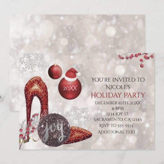 Kerstvakantie Glamour Feest Uitnodiging (Voorkant / Achterkant)