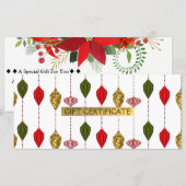 Kerstvakantie Glamour Ornamente Cadeaubon (Voorkant / Achterkant)