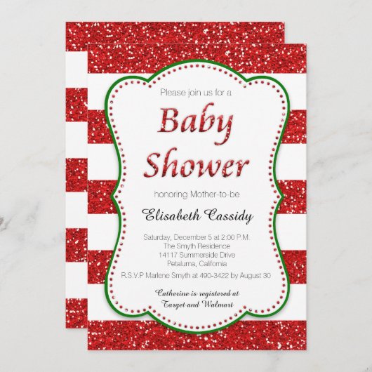 Kerstvakantie Glitter Baby shower Uitnodiging (Voorkant / Achterkant)