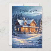 Kerstvakantie Glow Cabin Snowy Trees & Lights Feestdagenkaart (Voorkant)