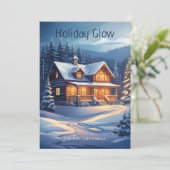 Kerstvakantie Glow Cabin Snowy Trees & Lights Feestdagenkaart (Staand voorkant)