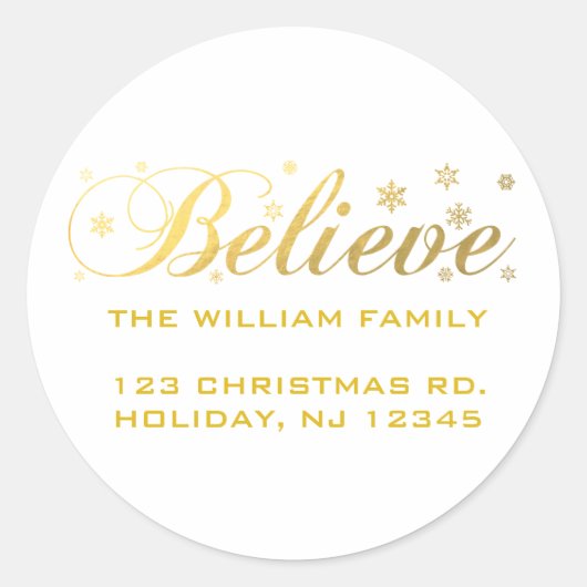 Kerstvakantie Gold Believe Ronde Sticker (Voorkant)