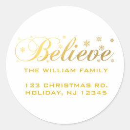 Kerstvakantie Gold Believe Ronde Sticker
