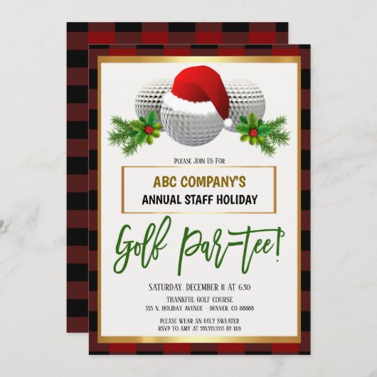Kerstvakantie Golf Feest Uitnodiging (Voorkant / Achterkant)