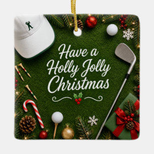 Kerstvakantie golf op groen gras keramisch ornament