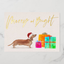 Kerstvakantie Gouden Bruine Dachshond Hond Foto Folie Feestdagenkaart