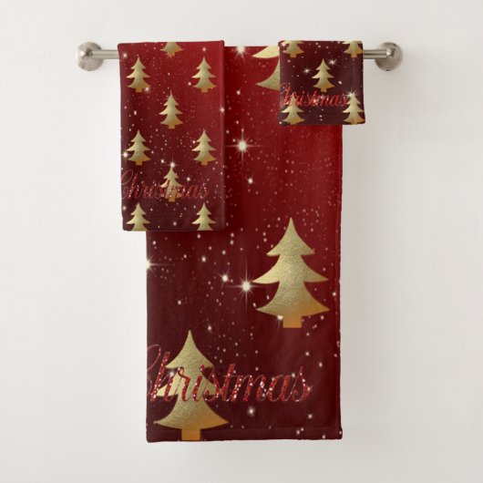Kerstvakantie-Gouden Kerstboom, Rood Bad Handdoek (Insitu)