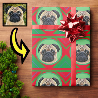 Kerstvakantie groen en rood met jouw foto cadeaupapier