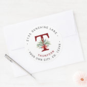 Kerstvakantie Groene Monogram Adreslabel Ronde Sticker (Envelop)