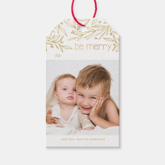 Kerstvakantie Hand getrokken gebladerte met bessen Cadeaulabel (Voorkant)