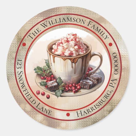 Kerstvakantie Heet Chocolade Cirkel Retouradres Ronde Sticker (Voorkant)