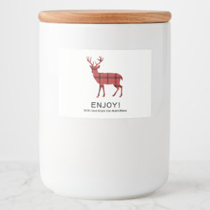 Kerstvakantie Hert Rood Geruit Schots Patroon Voedselcontainer Etiket