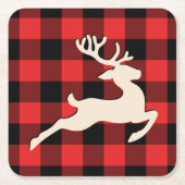Kerstvakantie Hert Rood Zwart Gingham Kartonnen Onderzetters (Voorkant)