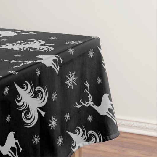 Kerstvakantie Herten Patroon Zwart Zilver Tafelkleed (Voorbeeld)