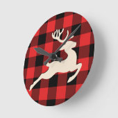 Kerstvakantie hertenhoorns rood zwart gingham ronde klok (Hoek)
