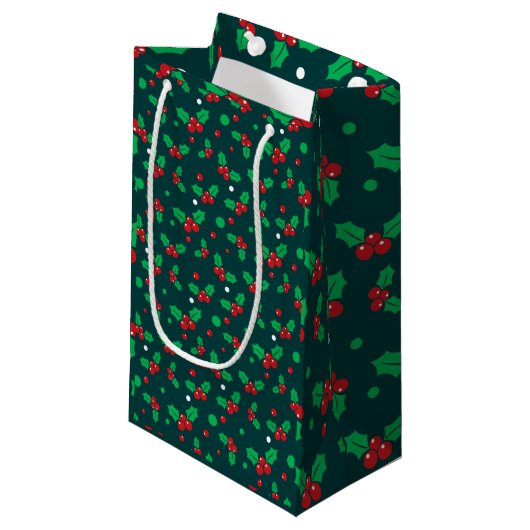 Kerstvakantie Holly Berry Mistletoe Gift Bag Klein Cadeauzakje (Voorkant Gekanteld)
