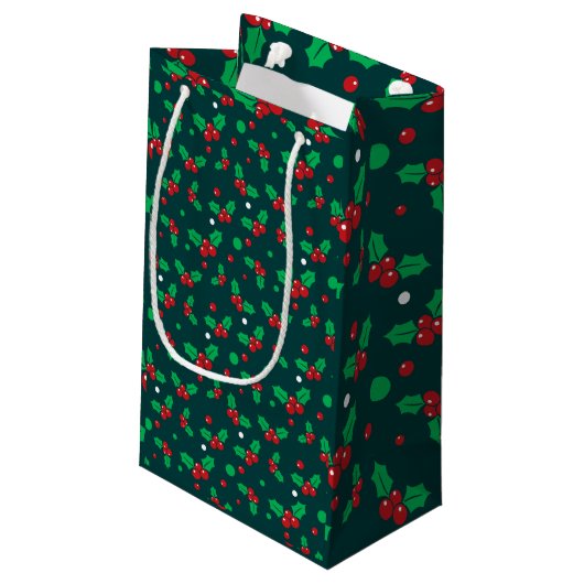 Kerstvakantie Holly Berry Mistletoe Gift Bag Klein Cadeauzakje (Achterkant Gekanteld)