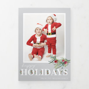 Kerstvakantie Holly Driehoekige Foto Kerstmis  Drieluik Wenskaart