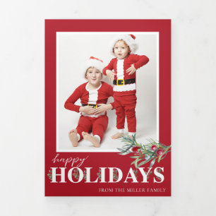 Kerstvakantie Holly Happy Driehoekige Foto Kerstmi Drieluik Wenskaart