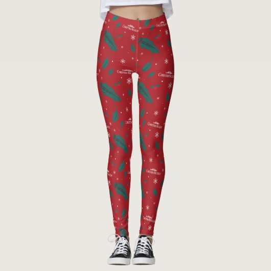 Kerstvakantie Holly Pattern Leggings (Voorkant)