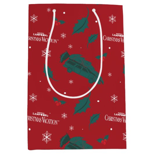 Kerstvakantie Holly Pattern Medium Cadeauzakje (Voorkant)