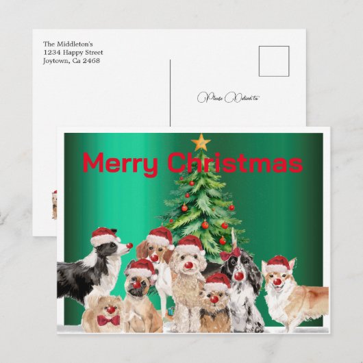 Kerstvakantie Hondenliefhebbers Green Merry Briefkaart (Voorkant / Achterkant)