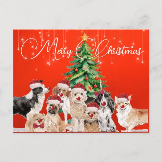Kerstvakantie Hondenliefhebbers Merry Santa Hat Briefkaart (Voorkant)