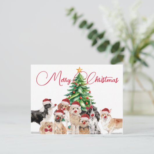 Kerstvakantie Hondenliefhebbers Merry Santa Hat Briefkaart (Staand voorkant)