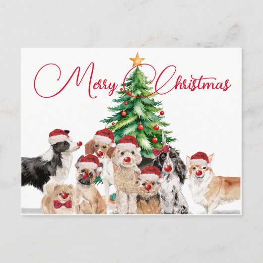 Kerstvakantie Hondenliefhebbers Merry Santa Hat Briefkaart (Voorkant)