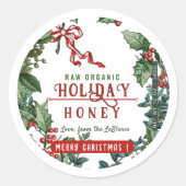 Kerstvakantie Honing met Holly & Berry Border Ronde Sticker (Voorkant)