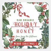 Kerstvakantie Honing met Holly & Berry Border Vierkante Sticker (Voorkant)