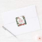 Kerstvakantie Honing met Holly & Berry Border Vierkante Sticker (Envelop)